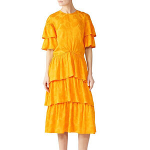 Rejina Pyo Laura Marigold Dress Tiered Flutter Sleeves Flouncy Size 12